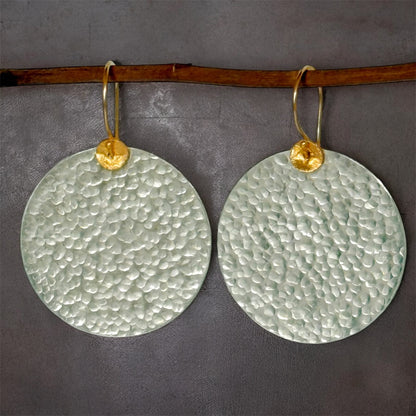 Large hammered sterling silver disc earrings