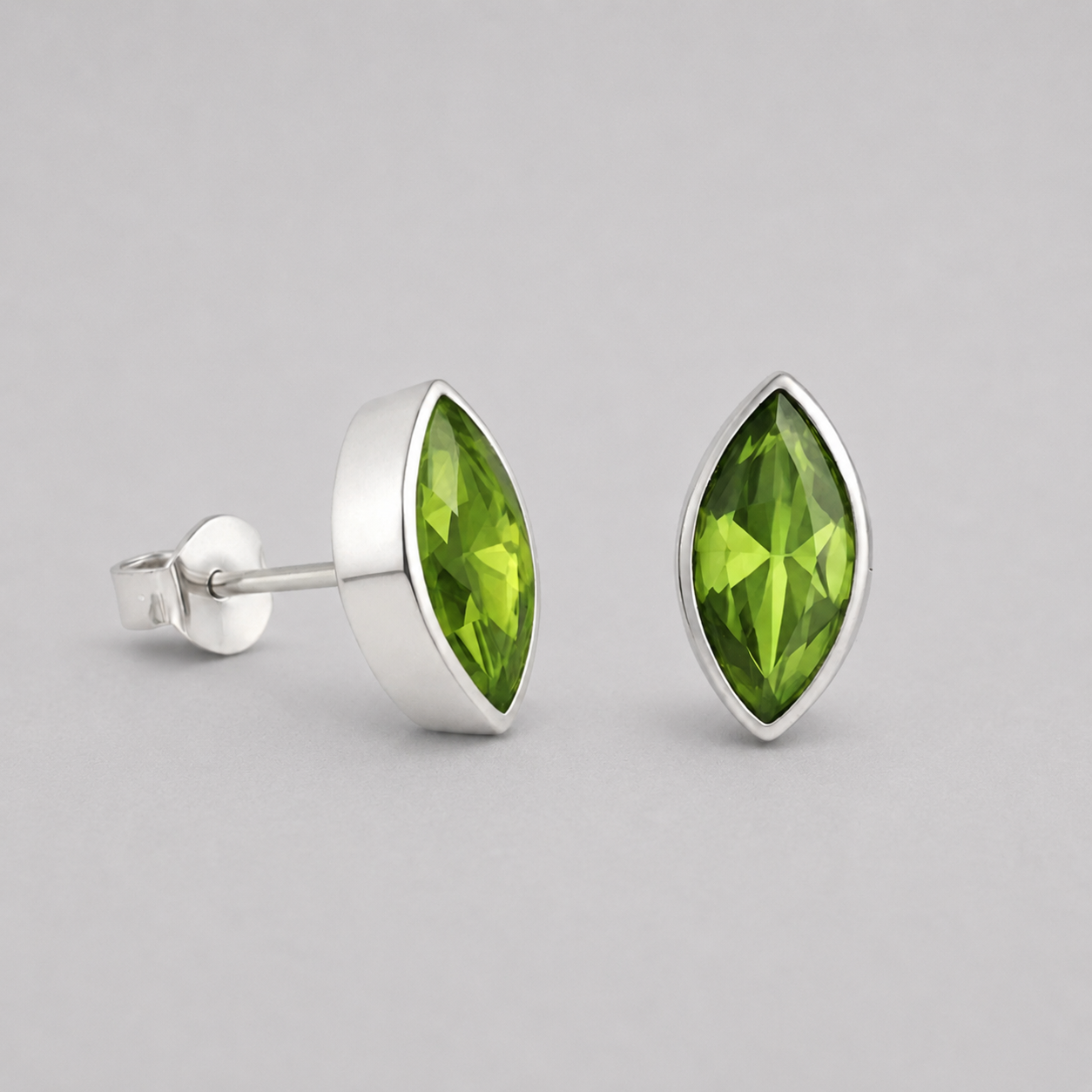 Marquise Peridot Stud Earrings Sterling Silver Green Gemstone August Birthstone