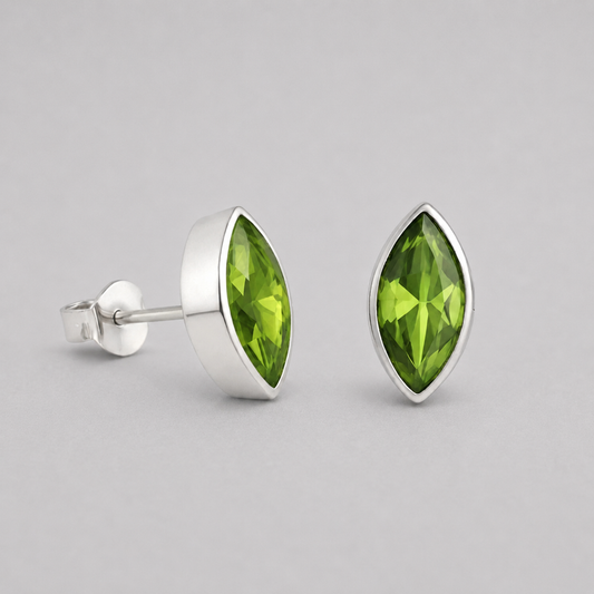 Marquise Peridot Stud Earrings Sterling Silver Green Gemstone August Birthstone