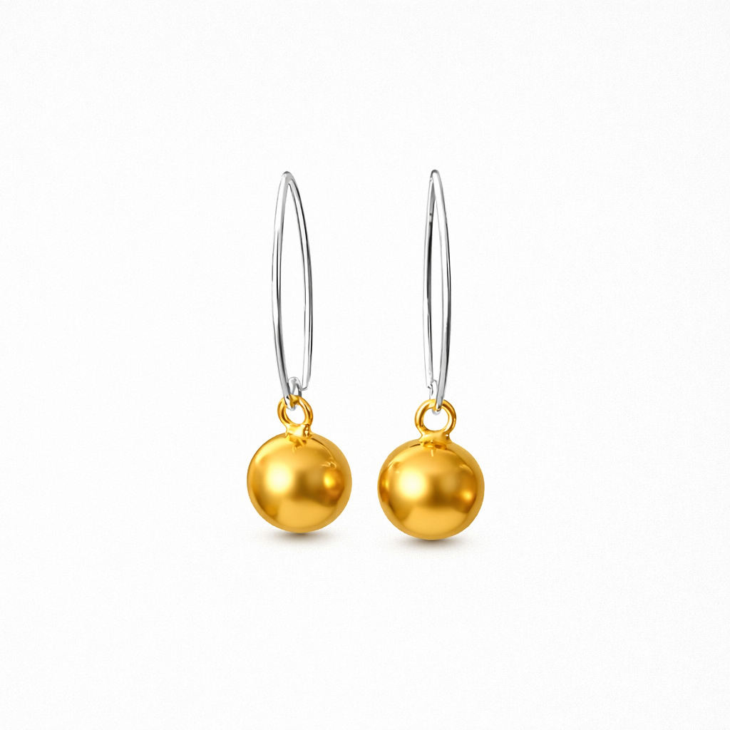 Gold Vermeil 10mm Ball Dangle Earrings 925 Sterling Silver Minimalist Drop Earrings