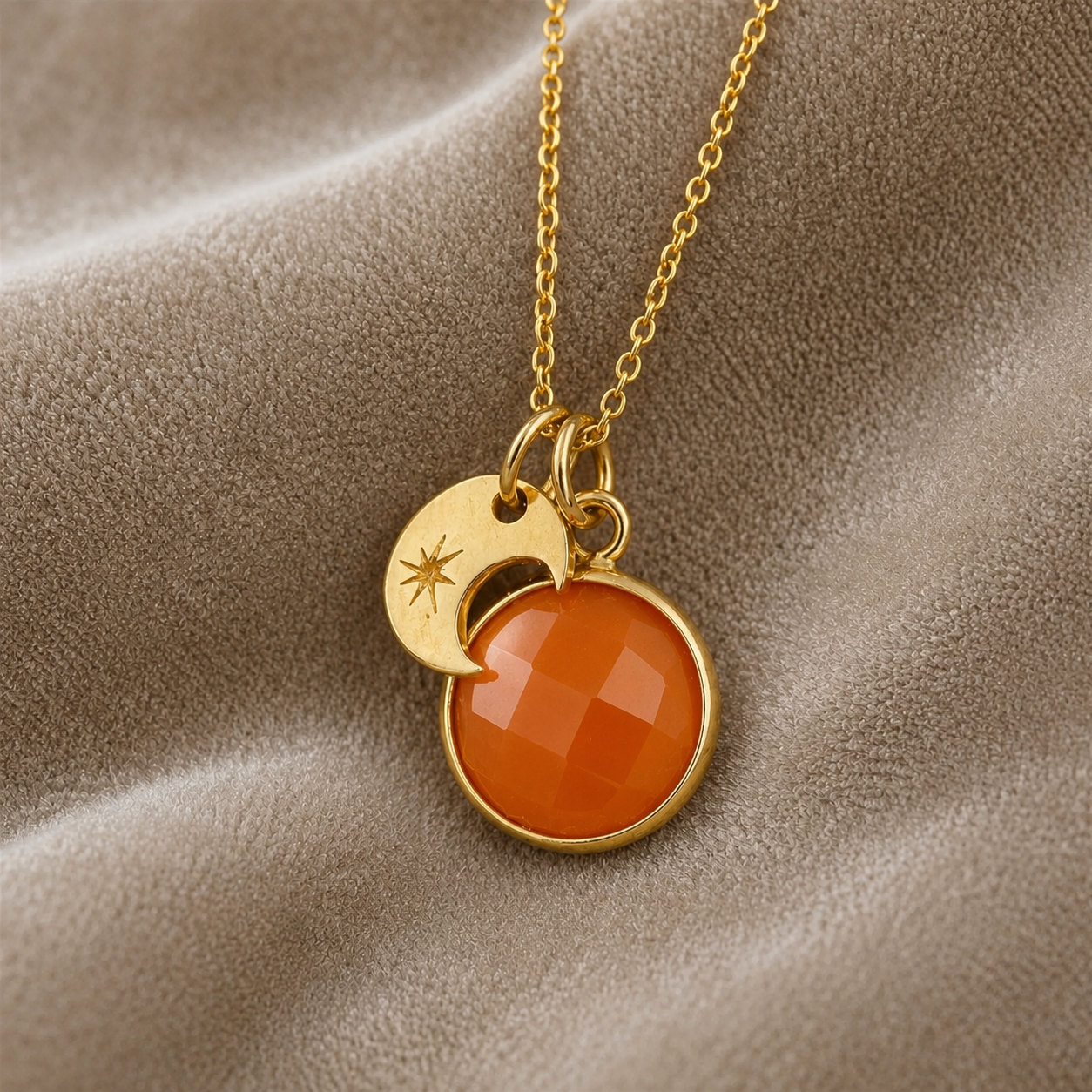 24k Gold Vermeil Carnelian & Crescent Moon Necklace