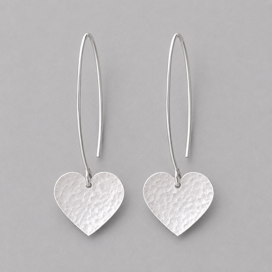 Sterling silver dangle heart earrings