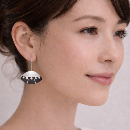 Sterling Silver Textured Fan Earrings, Handmade Statement Drop Earrings
