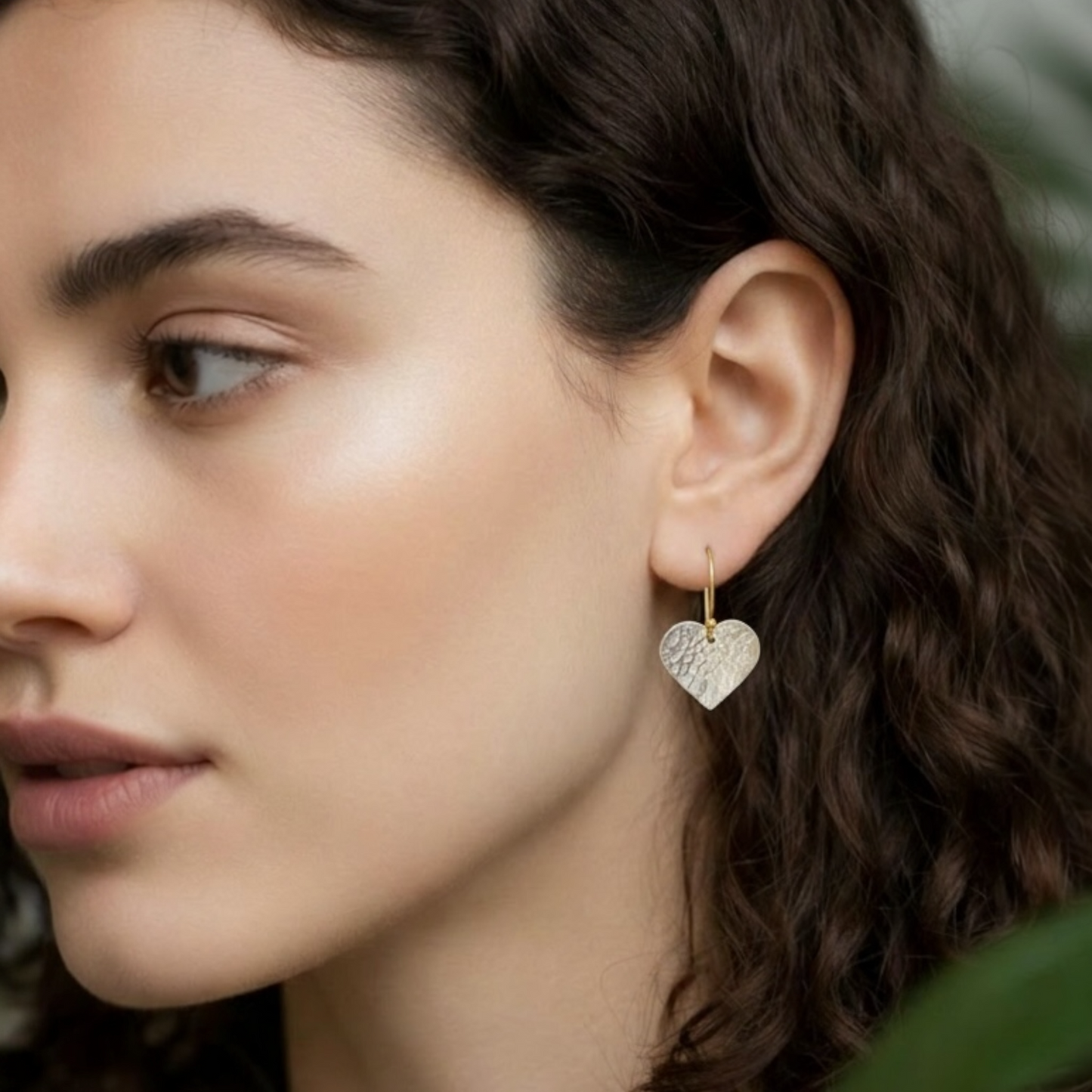 Two Tone Heart Dangle Earrings.