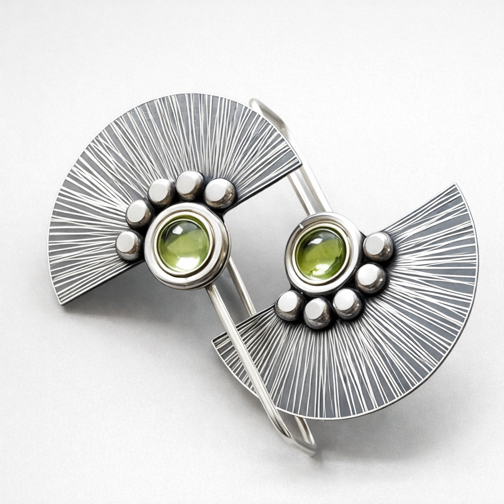 Peridot Sterling Silver Fan Earrings.
