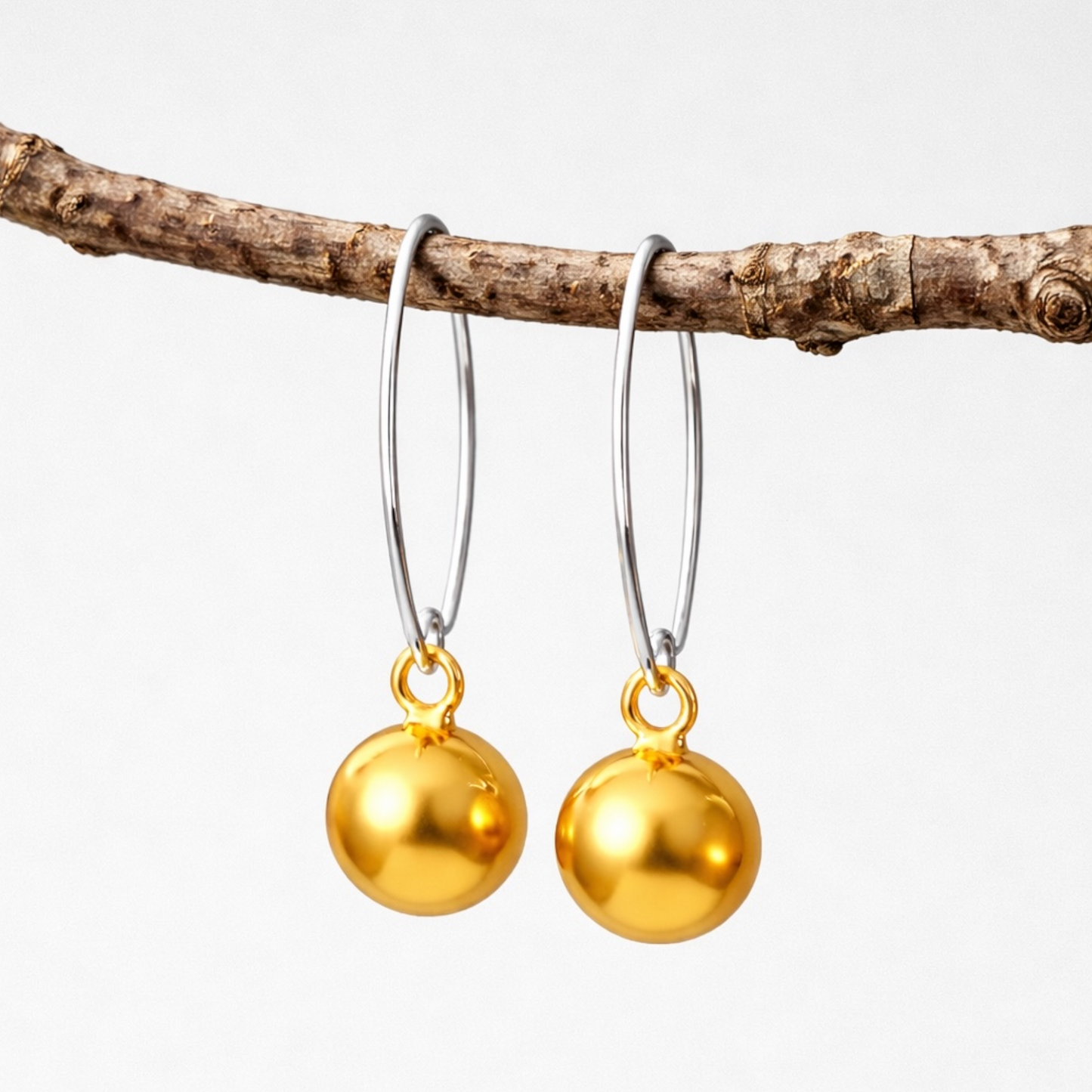 Gold Vermeil 10mm Ball Dangle Earrings 925 Sterling Silver Minimalist Drop Earrings