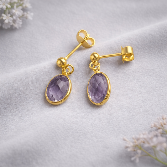 Amethyst 24k gold vermeil stud earrings. February birthstone earrings.