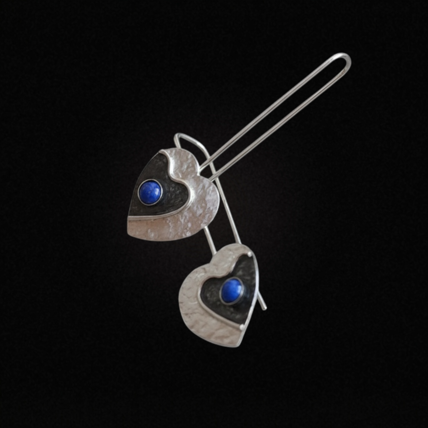 Lapis lazuli sterling silver heart earrings.