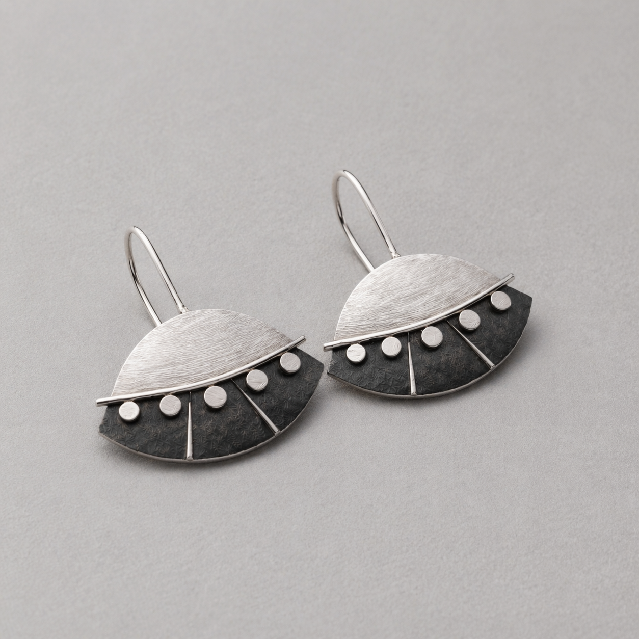 Sterling Silver Textured Fan Earrings, Handmade Statement Drop Earrings