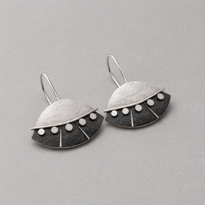Sterling Silver Textured Fan Earrings, Handmade Statement Drop Earrings