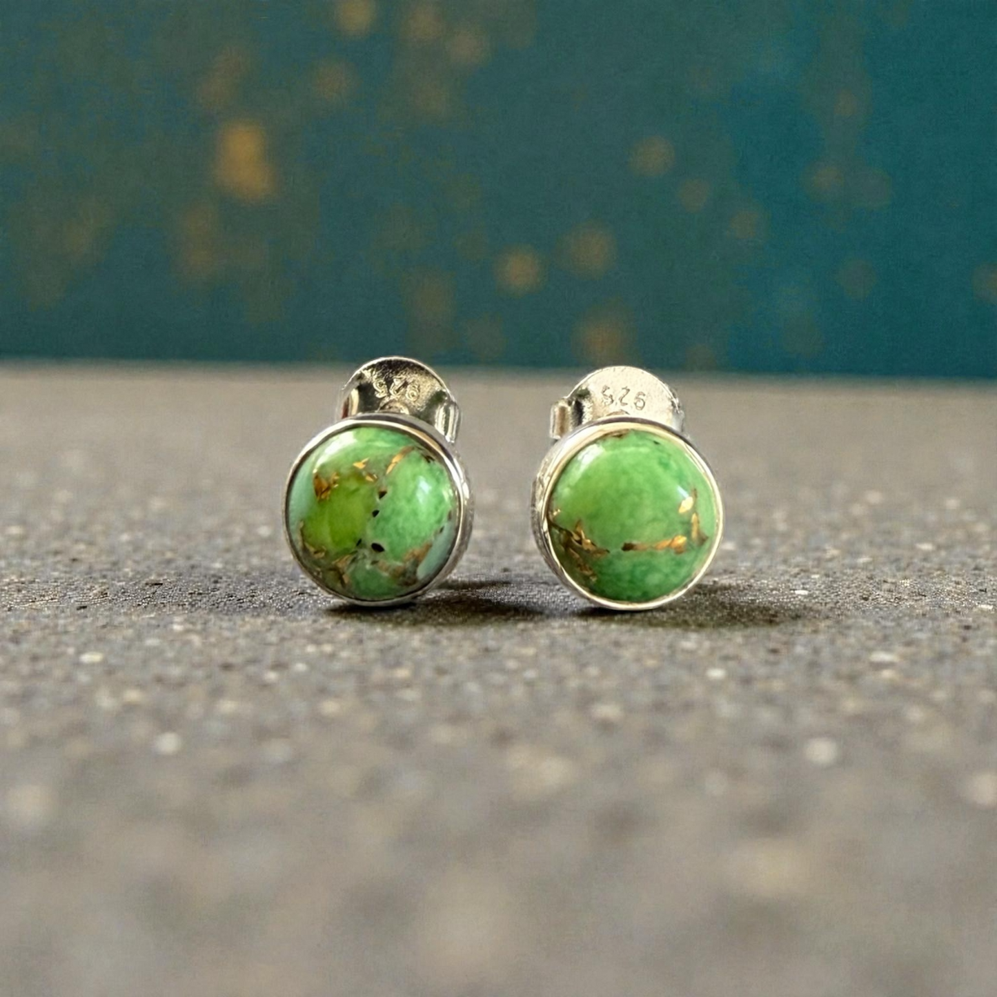925 Sterling Silver Green Mohave Stud Earrings – 7mm