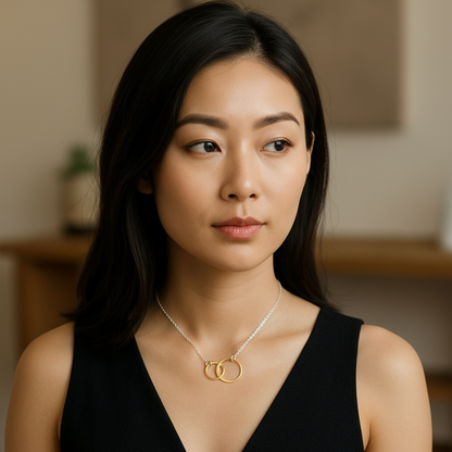 Gold vermeil and sterling silver interlocking circles necklace.