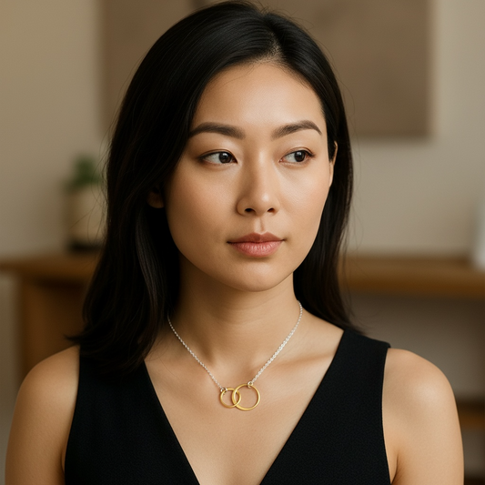 Gold vermeil and sterling silver interlocking circles necklace.