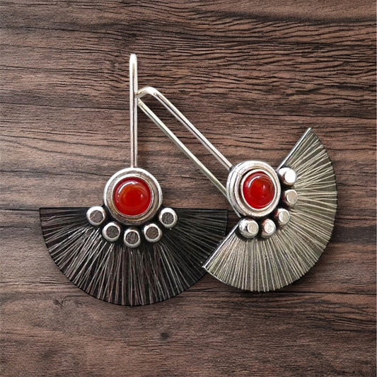 Carnelian sterling silver fan earrings.