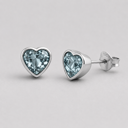 Blue Topaz Heart Stud Earrings – Sterling Silver