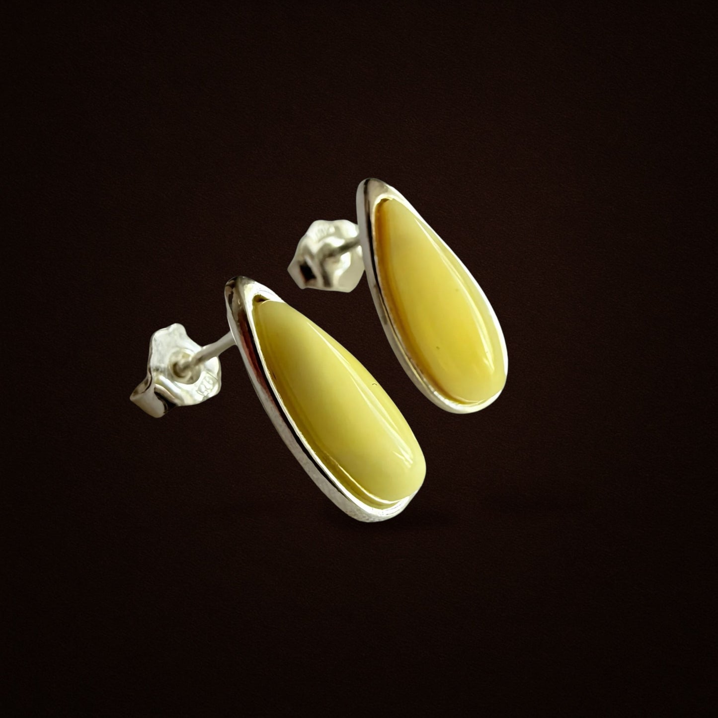 Baltic Yellow Amber and Sterling Silver Stud Earrings