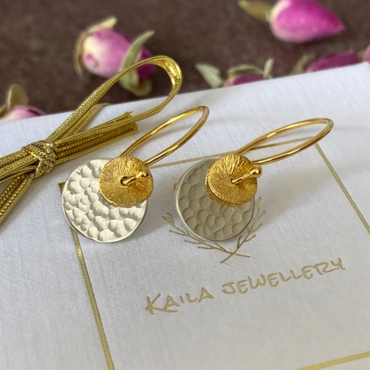 Two tone disc earrings