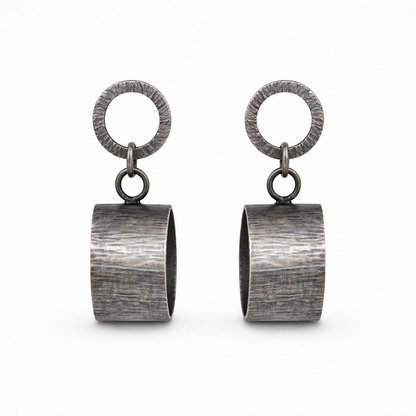Artisan oxidised sterling silver circle stud earrings.