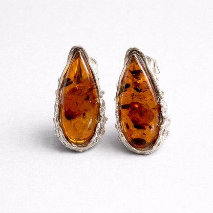 Baltic Brown Amber and Sterling Silver Stud Earrings