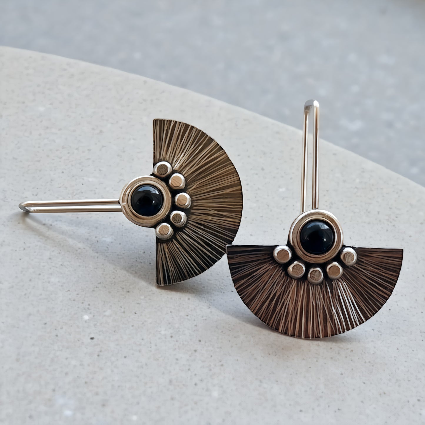 Black onyx sterling silver fan earrings.