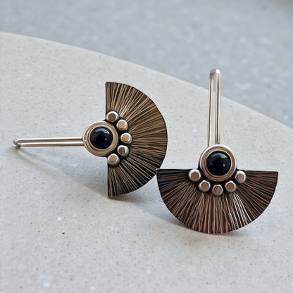 Black onyx sterling silver fan earrings.