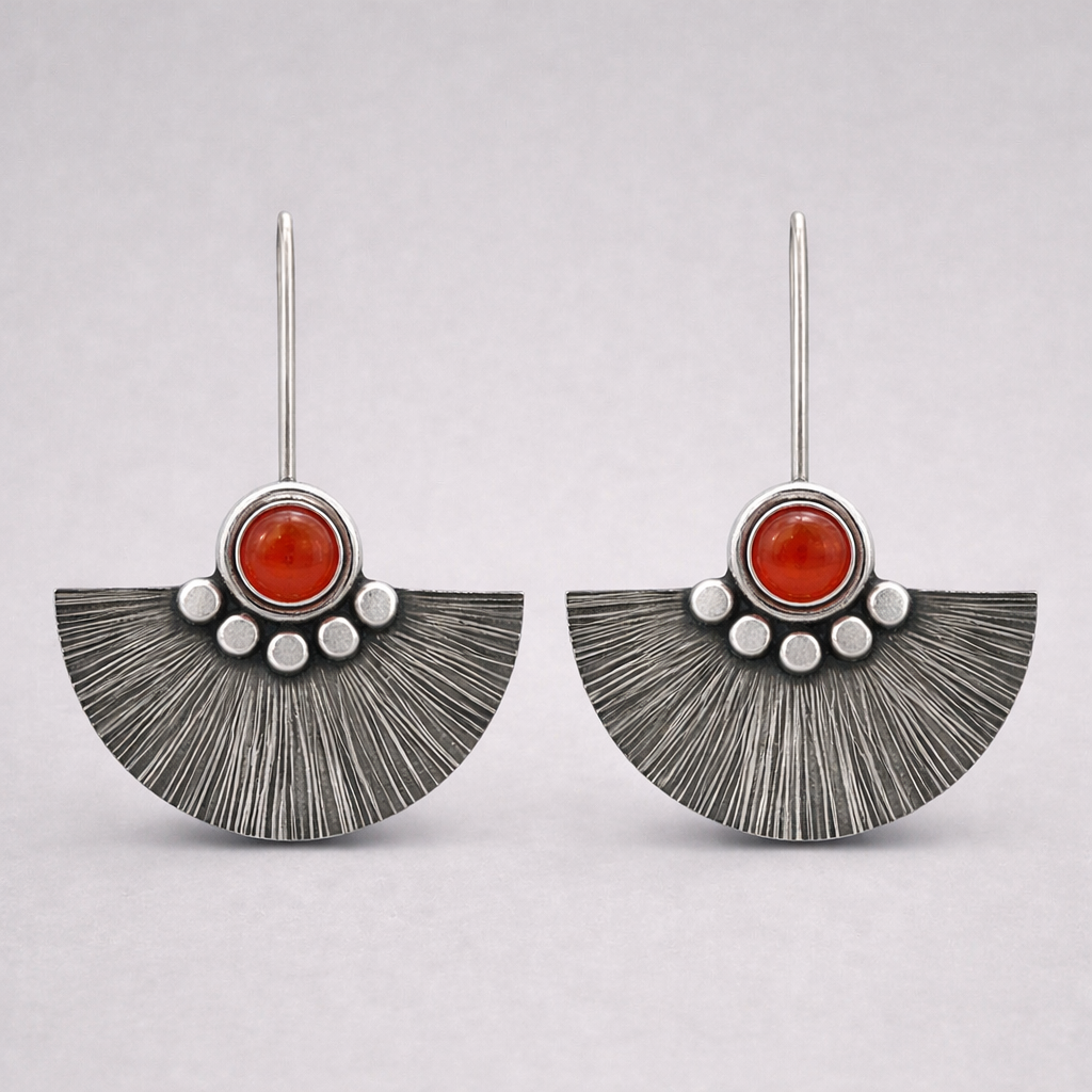 Carnelian sterling silver fan earrings.