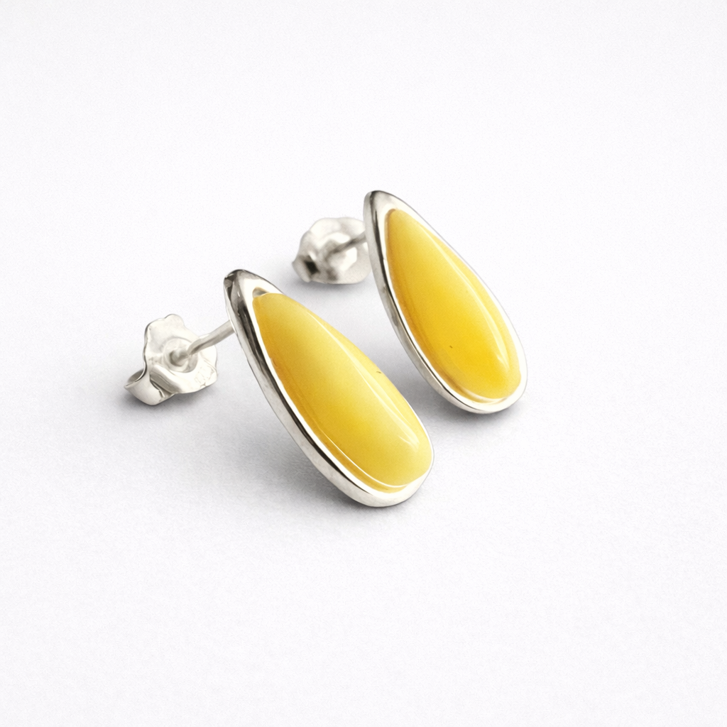 Baltic Yellow Amber and Sterling Silver Stud Earrings