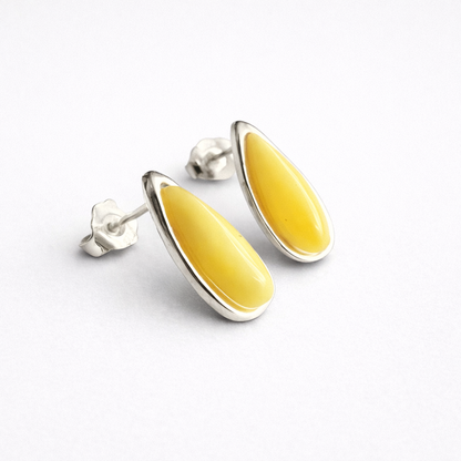 Baltic Yellow Amber and Sterling Silver Stud Earrings