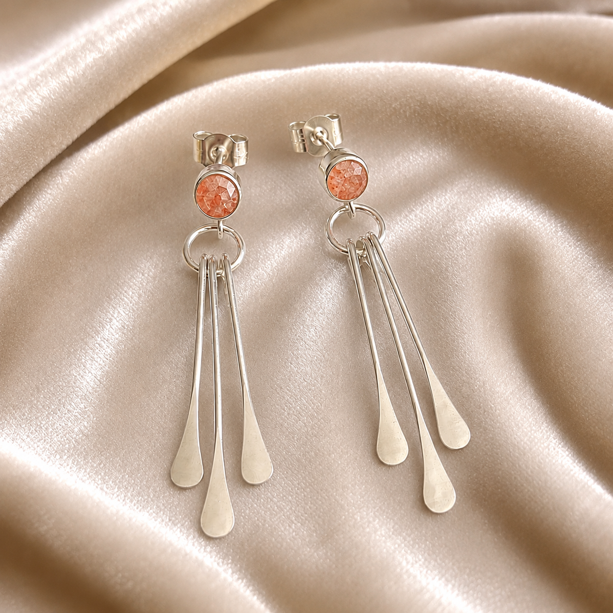 Sterling Silver Sunstone Dangle Earrings | Natural Gemstone