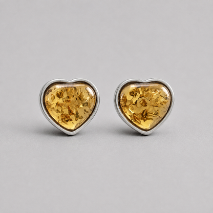 Sterling Silver and Baltic Amber Heart Stud Earrings