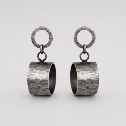 Artisan oxidised sterling silver circle stud earrings.