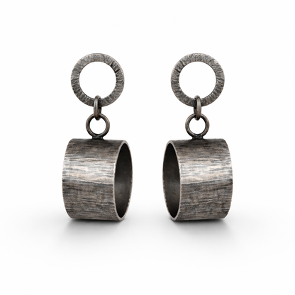 Artisan oxidised sterling silver circle stud earrings.