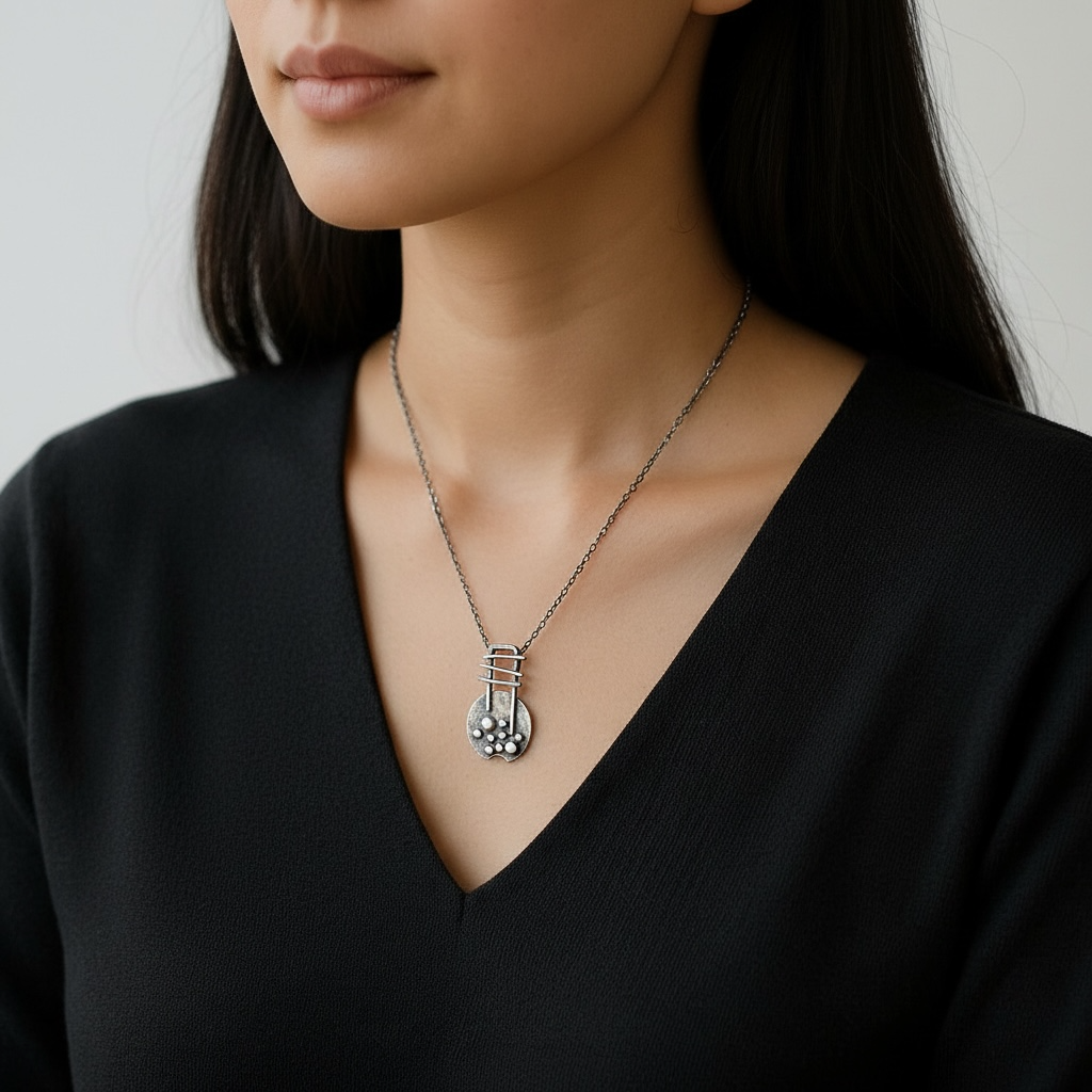 Artisan oxidised rustic sterling silver necklace.