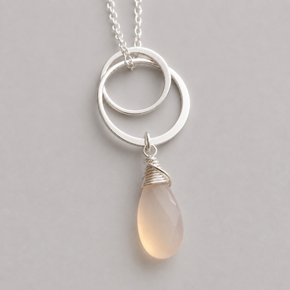 Pink Chalcedony Interlocking Circles Necklace in Sterling Silver