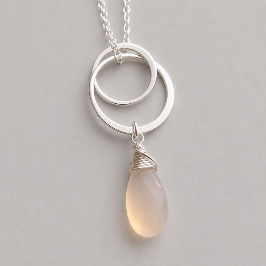 Pink Chalcedony Interlocking Circles Necklace in Sterling Silver
