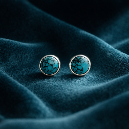 Turquoise Stud Earrings in 925 Sterling Silver