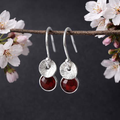 Sterling Silver Garnet Dangle Earrings