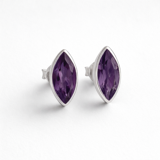 Marquise Amethyst Stud Earrings – Sterling Silver February Birthstone Earrings