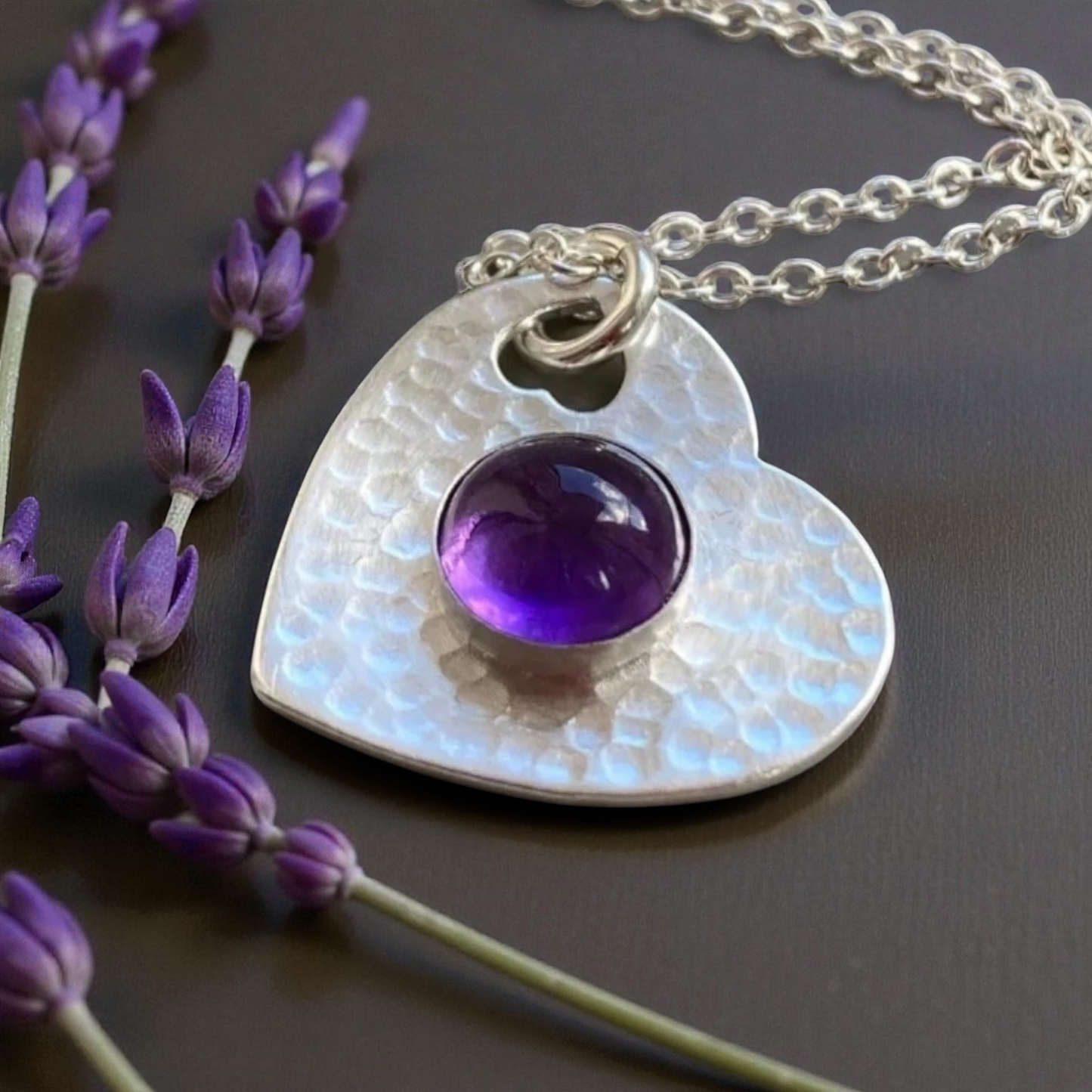 Amethyst sterling silver heart necklace