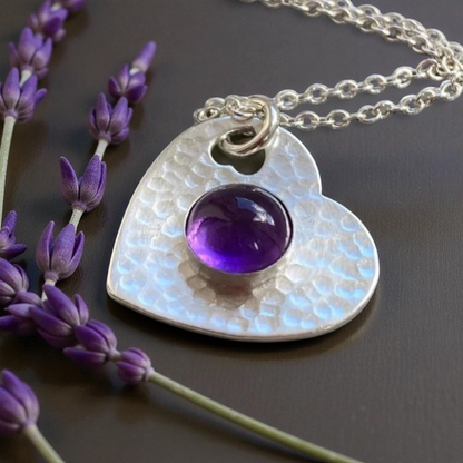 Amethyst sterling silver heart necklace
