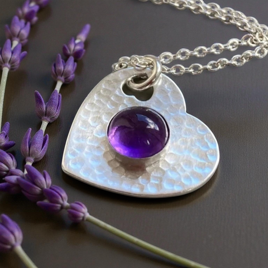Amethyst sterling silver heart necklace