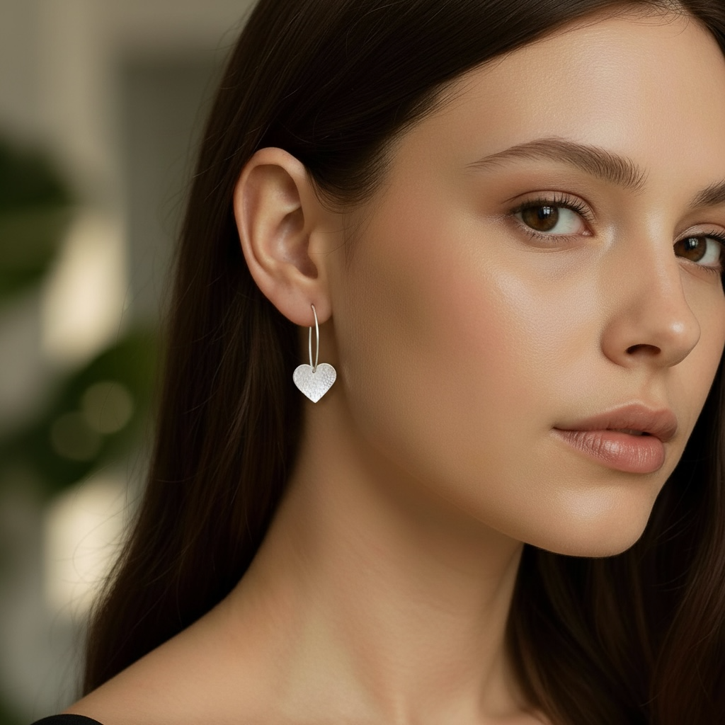 Textured sterling silver heart earrings