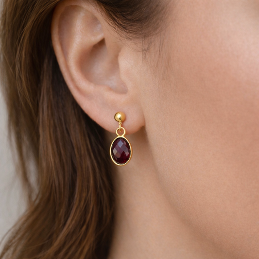 Garnet Gold Vermeil Drop Earrings – Also Available in Green Onyx, Citrine, Lapis Lazuli