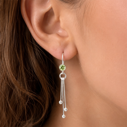 Peridot birthstone sterling silver dangle earrings.