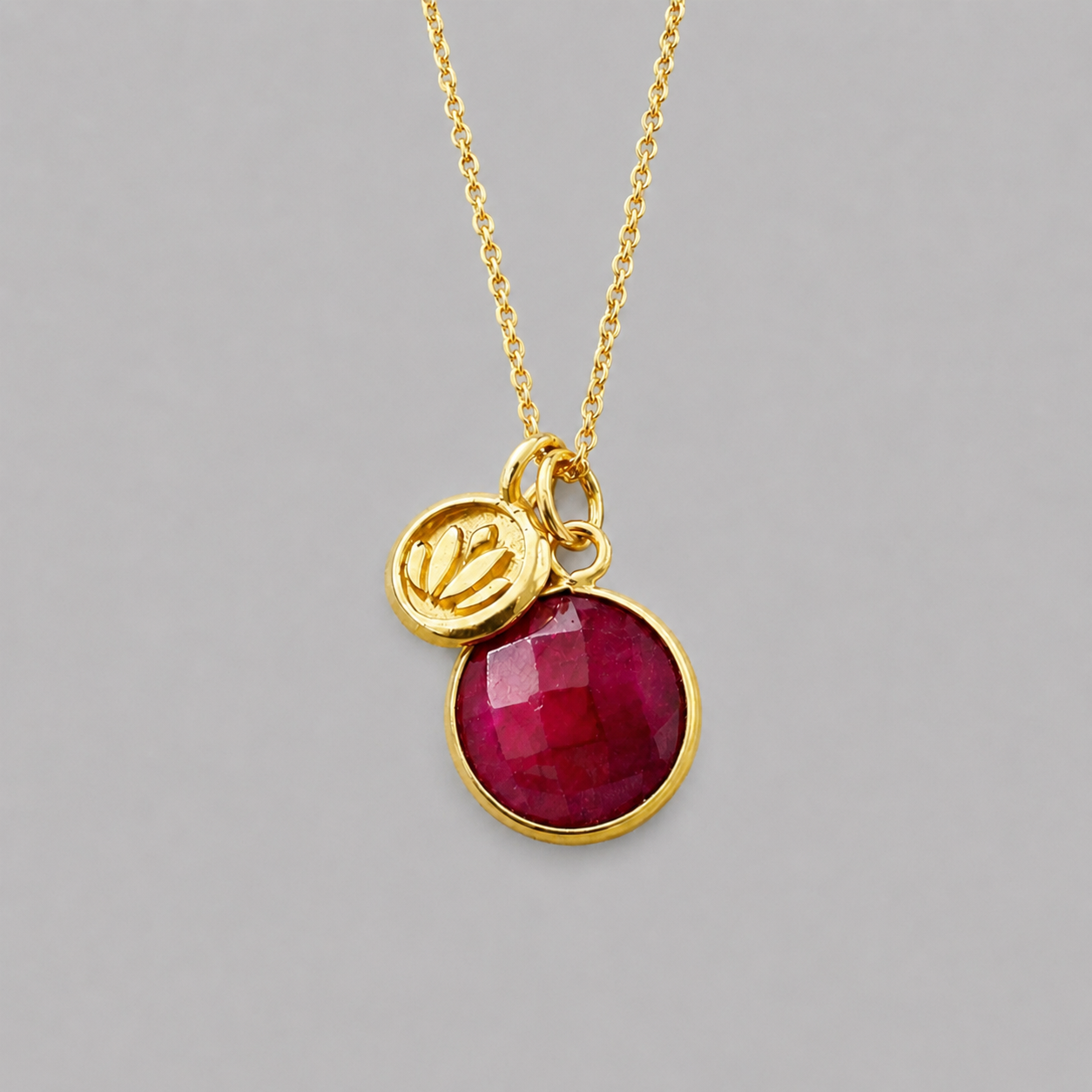 Natural Ruby Necklace | 24k Gold Vermeil Lotus Pendant | July Birthstone Gift