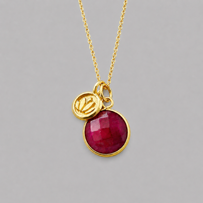 Natural Ruby Necklace | 24k Gold Vermeil Lotus Pendant | July Birthstone Gift