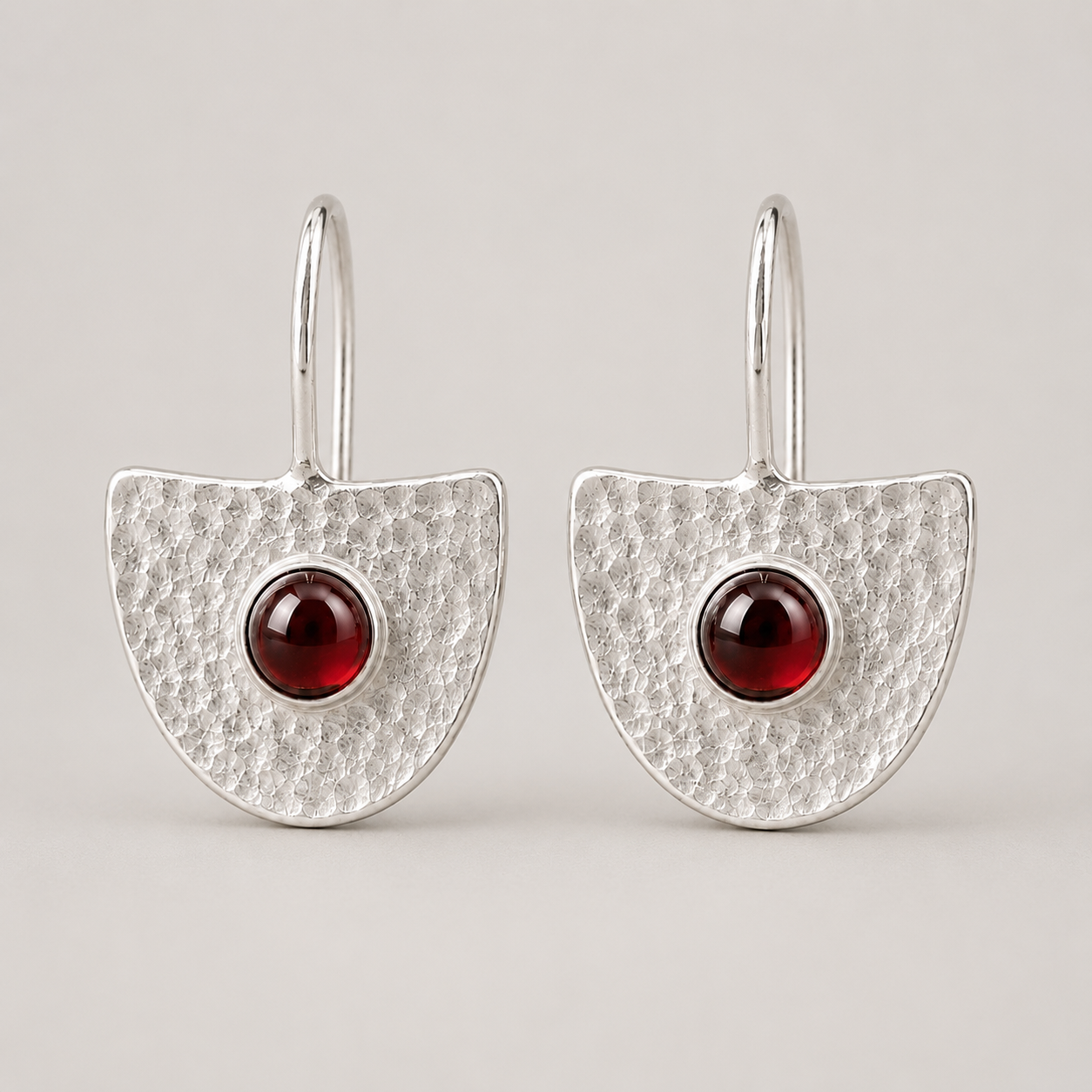 Hammered Sterling Silver Garnet Fan Earrings
