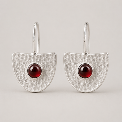 Hammered Sterling Silver Garnet Fan Earrings