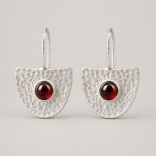 Hammered Sterling Silver Garnet Fan Earrings