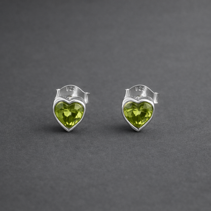 Peridot Heart Stud Earrings in Sterling Silver